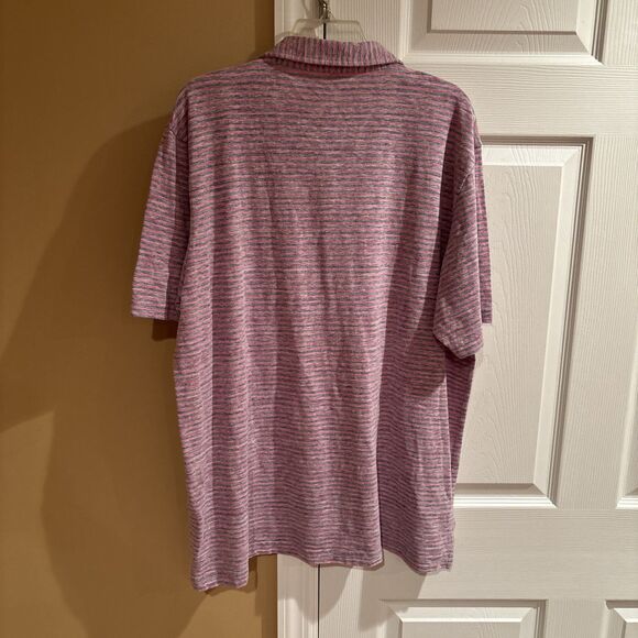 Peter Millar Men’s XL 1/4 Button Polo Short Sleeve Shirt Red/Grey Striped - Picture 6 of 7